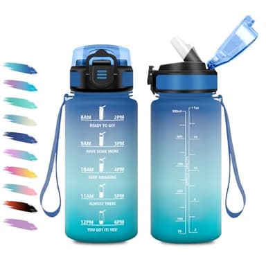 Gourde 500ml, Gourde Enfant avec Paille, Bouteille de Motivation, Bouteille d'eau Anti Fuite, Bouteille Reutilisable, Facile à Nettoyer, Bouteille d'eau pour l'École, Bureau, Extérieur, Fitness