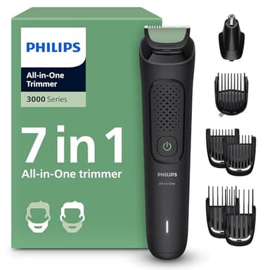 Philips Tondeuse tout-en-un Multigroom série 3000 7 accessoires - Tondeuse pour barbe et cheveux, Lames auto-affûtées respectueuses de la peau, 10 hauteurs de coupe, Modèle MG3930/15