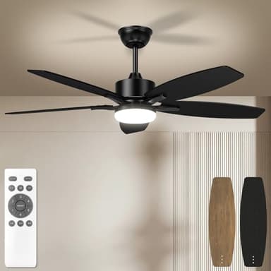Orthland 106cm Ventilateur Plafond avec Lumiere et Telecommande, 5 Pales Reversible Silencieux Lustre Ventilateur de Plafond avec DC Moteur, 6 Vitesses Lampe Ventilateur Plafond pour Chambre, Salon