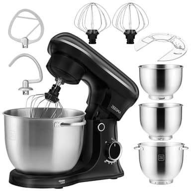 ZEEGMA PLANEET TRIO Robot Pâtissier 1500 W Robot de Cuisine Multifonctionnel avec 3 Bols de 4 l, 4,5 l et 5,2 l, 10 Vitesses Mixeur avec Crochet, Agitateur, Fouet, Couvercle Doseur (Noir)