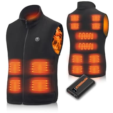 NEEMOSI Veste Chauffante avec 27000mAh Batterie Homme Femme,14 Zones de Chauffage, 3 Températures Réglables, Gilet Chauffant pour Vélo, Homme, Pour la Randonnée, Le Ski, La Pêche, La Moto(Noir L)