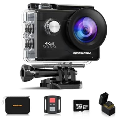 Apexcam 4k Caméra Sport 20MP avec MicroSD 64 GB Action Cam WiFi Caméra Étanche 40M Ultra HD Caméra d'action 170 ° Grand-Angle avec 2.4G Télécommande et 2 Batteries Rechargeables et kit d'accessoires…