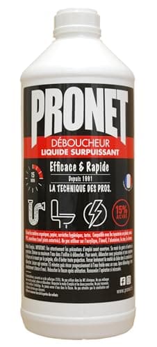 PRONET - Déboucheur Canalisations Liquide Surpuissant - Acide sulfurique à 15% - Action choc 15min - Spécial WC et grosses canalisations - Décolmate et désengorge - Compatible fosse septique - 1 L