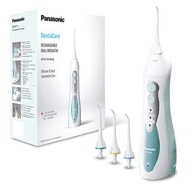 Panasonic - Personalcare EW1311G845 | Jet dentaire - Système AIR 3 puissances réglables 4 canules Sans fil Réservoir 130 ml 15 min d'autonomie 1400 pulsations/min Blanc et vert menthe