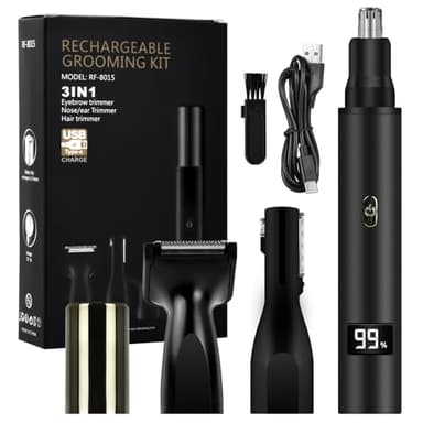 Mapille 3 in 1 Tondeuse Nez, USB Rechargeable Tondeuse Nez Oreilles Homme Professionnel Rasoir pour Sourcil LED Batterie Affichage Coupe Poils nez et Oreilles Sans Douleur pour Homme Et Femme IPX7