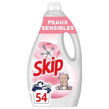 Skip - Lessive Liquide Peaux Sensibles - Contre les taches tenaces - Parfum léger et agréable - Testée dermatologiquement - 54 Lavages