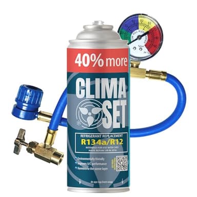 ClimaSet Remplacement du gaz refrigerant R134a 1x235 g pour Climatisation manometre clim, Climatiseur - flexible climatisation - Recharge climatisation voiture - Gaz R134a - cartouche gaz - ECO