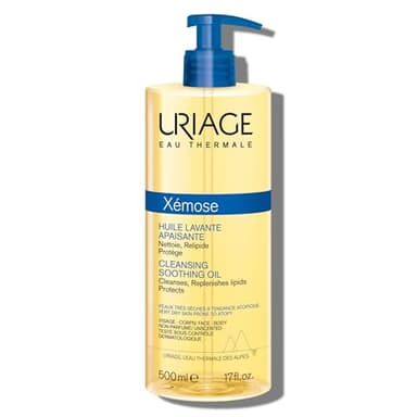 Uriage Xemose Huile Lavante Peau Sèche à Tendance Atopique - Nettoie et Apaise les Démangeaisons - Moussant et Nourrissant - Visage & Corps - Non parfumée - Sans Savon - pH physiologique - 500ml