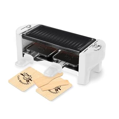 LITTLE BALANCE 8614 Raclette Duo Meuuuh...!, Appareil à raclette 1/2 personnes, Grill amovible, 2 spatules + 2 planchettes, Sans PFAS, Antiadhésif, 320W, Blanc