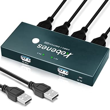 Switch USB 3.0 2 in 4 out, avec 4 Ports Commutateur KVM USB pour 2 PC USB KVM Switch, pour Clés USB Imprimantes Scanners Claviers Souris Disques Durs 2 Câbles USB 3.0 Inclus