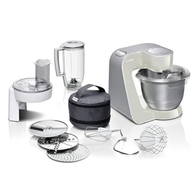 Bosch MUM58L20 Robot pâtissier – Machine puissante 1000 W pour cuisine et pâtisserie – 7 vitesses + turbo – Bol en acier inoxydable 3,9 L – Avec accessoires – Couleur gris minéral/argent