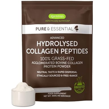 Peptides de Collagène Hydrolysés Avancés, Certifié Nourri 100% à l’Herbe, Poudre de Protéine de Collagène Bovin Aggloméré, Mélange Facile et Goût Neutre, 400 g – par Igennus