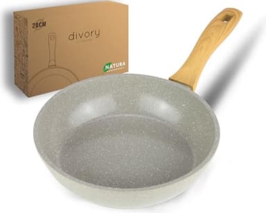 DIVORY poêle céramique 28cm - Poêle avec revêtement céramique, induction, sans PFAS & PTFE, grande poêle à frire, poêle à frire, convient au four & au lave-vaisselle (Natura, 28 cm)