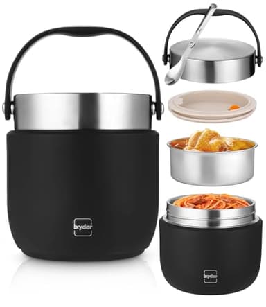 Boîte Repas Isotherme 1200ml,Thermos Alimentaire Chaud, Récipient Alimentaire Isotherme Anti-Fuites avec Cuillère, Thermos pour Déjeuner Garde au Chaud/Froid pour Bureau, École, Pique-nique, Noir