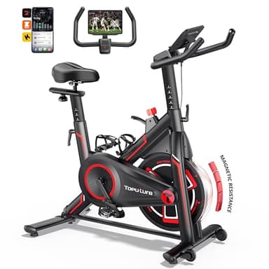 TOPUTURE Vélos D'appartement Connecté APP Velo D appartement Résistance Magnétique 100 Niveau Silencieux LCD Ergomètre Vélo Exercice Cardio Machine Personnaliser Votre Sport Maison Capacité 150KG