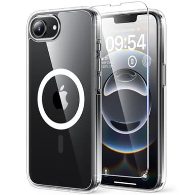 TAURI Coque Magnétique pour iPhone 16E [Protection Militaire] avec Protection D'écran en Verre Trempé [Compatible avec MagSafe] -Coque Mince 6,1 Pouces-Transparent