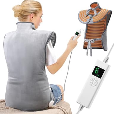 OneAmg Coussin Chauffant Dos Electrique Epaule Taille et Nuque 61×94 CM, Fonction D'ArrêT Automatique, 6 Modes de Chauffage, 4 RéGlages de Minuterie, Chauffage Rapide, Flanelle, Lavable En Machine