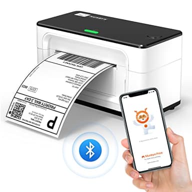 MUNBYN 2025 Imprimante Etiquette Bluetooth 4x6, Imprimante Thermqiue Etiquette avec Vitesse d'impression 150mm/s -Via USB Bluetooth, pour Colissimo, UPS, Amazon, Ebay, Shopify, Blanc
