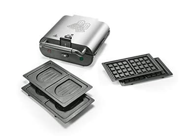 SENYA Gaufrier 2-en-1 - Plaques Interchangeables Gaufres et Croque-Monsieur, Revêtement Antiadhésif, 800W, Argent - SYCK-WM003S