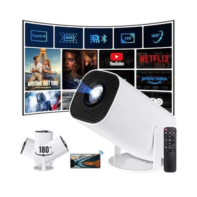 Videoprojecteur Mini Projecteur Full HD 1080P WiFi + BT5 Projecteur Video android11, Automatique de La Direction Verticale, Taille de Projection 40~150 Pouces 180° Rotation
