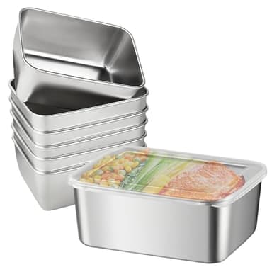 WANDGU Boîtes de Conservation Alimentaire en Acier Inoxydable: 6 Pièces 13×10×5cm Boites Alimentaires en Inox, Boîte à Bento en Acier Inoxydable, avec Couvercles Hermétiques pour Cuisine