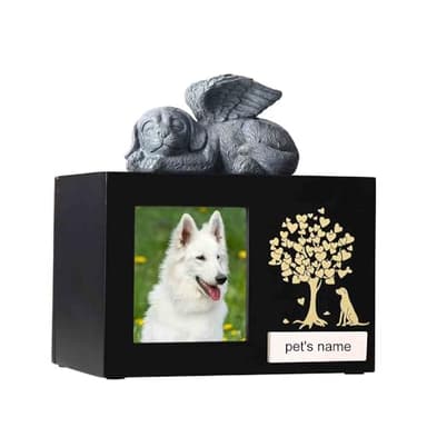 woodurn Boîte funéraire pour cendres de chiens, Urne funéraire en bois XLarge pour animal de compagnie avec cadre photo, Boîte souvenir commémorative avec doublure en flanelle noire, Cadeau