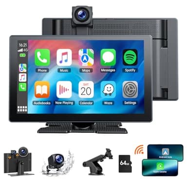 Volam 9 Pouces Ecran Carplay Voiture avec Dashcam Avant 2.5K, Caméra de Recul 1080P, A-pple Carplay sans Fil Android Auto avec Bluetooth 5.0, GPS,Assistant Vocal,Lien Miroir,AUX,FM,64G TF Carte