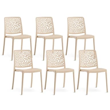 SIEDITI FUORI E DENTRO Chaises de Jardin en polypropylène avec Fibre de Verre, chaises empilables pour extérieur ou intérieur, Design Moderne et Naturel - Sole (6 chaises, Crème)