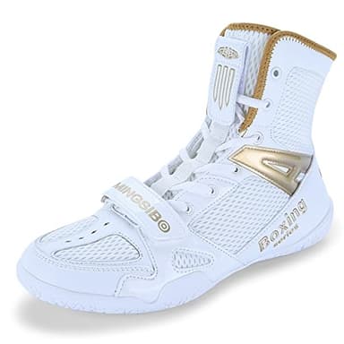 BLBK Chaussure Boxe Anglaise Chaussure de Lutte Bottes de Boxe Mixte, Or Blanc., 44 EU