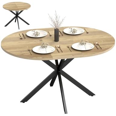 HOMCOM Table à Manger Extensible Ovale pour 4 à 6 Personnes, Table de Cuisine avec rallonge Papillon 100-135 cm, Style Industriel, piètement X en Acier, pour Salle à Manger, Salon, Effet Bois Naturel