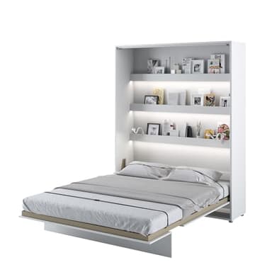 MEBLINI Lit Escamotable Bed Concept - Lit Pliant 2 Personnes - Mural Rabattable - Armoire - Placard - Murphy Bed - BC-12-160x200cm Vertical - Blanc Mat