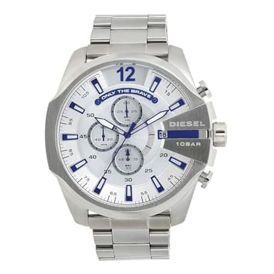 Diesel Chief Series Montre pour Homme, Mouvement Chronographe avec Bracelet en Silicone, Acier Inoxydable ou Cuir, Argent et Bleu, 51mm