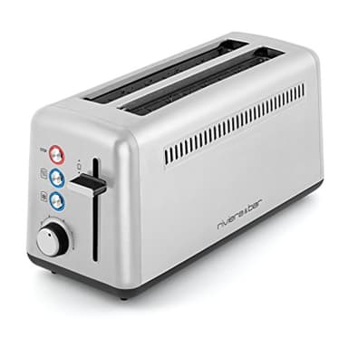 riviera&bar Grille-Pain - 2 Fentes Extra-Longues avec Niveaux de Dorage, Réchauffage et Décongélation, Tiroir Amovible, Pieds Antidérapants - Inox Satiné