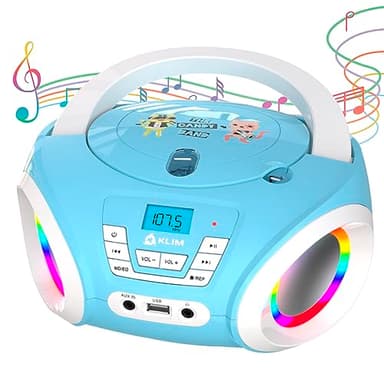 KLIM Candy Lecteur CD Enfant - Nouveauté - Radio FM - Piles incluses - Lecteur CD Radio Rose Mignon avec Haut-parleurs - Le Cadeau Parfait pour Les Enfants et Les Tout-Petits - Bleu