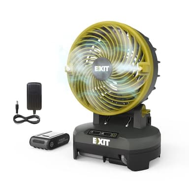 EXIT 20V Ventilateur portable extérieur à brumisation EX022, alimenté par batterie avec 3 vitesses et 3 réglages de brume, posable sur seau pour le camping