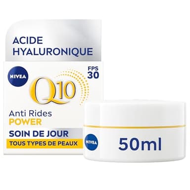 NIVEA Q10 Power Soin de Jour FPS30 (1x50 ml), crème anti rides au Q10 Pur & Acide Hyaluronique, crème anti-âge booster de collagène, soin visage extra fermeté tous types de peaux