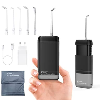 Jet Dentaire Hydropulseurs de Voyage, Enpuly Mini Portatif Hydropulseurs et Irrigateurs, 3 Modes/5 Buses de Remplacement/Etanche IPX8, Rechargeable