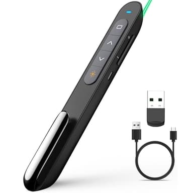 Norwii Télécommande de Présentation Rechargeable pour PowerPoint, Présentateur sans Fil avec Pointeur, Portée 100m pour Enseignants et Conférenciers, Compatible macOS (Vert - Accu - USB-A)