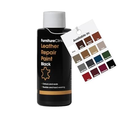 Furniture Clinic Peinture et teinture pour réparation du cuir | Colorant auto-scellant pour des réparations rapides et faciles | Convient aux canapés, sièges de voiture - Noir 50ml