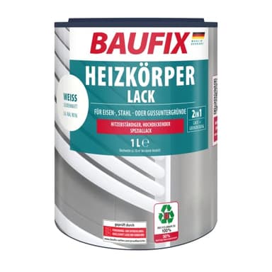 Baufix Peinture pour radiateurs blanc, satinée mate, 1 litres, Peinture Blanche, Résistante à la chaleur jusqu'à 80°C, fort pouvoir couvrant, à appliquer au pinceau sur fer, métal et fonte