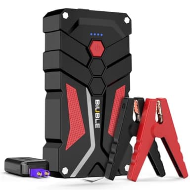 BIUBLE Booster Batterie Voiture 4000A, 12800mAh Démarreur de Voiture(Jusqu'à 7.0L Essence ou 5.5L Gazole), 12V Jump Starter avec Pinces de Sûreté Intelligentes, Lampe à LED, Marteau de Sécurité