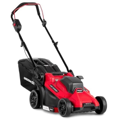 GREENCUT GLM200L - Tondeuse à batterie au lithium 20V, puissance 3900 rpm, coupe 330mm, hauteur de coupe réglable en 5 hauteurs, panier 35L
