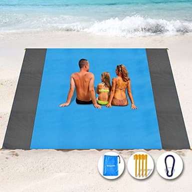 Henrycares Tapis de Plage 300 x 275cm Anti Sable, Couverture de Plage Large Imperméable Compact Natte de Plage pour Plage, Camping, Picnic, Voyage (Bleu)