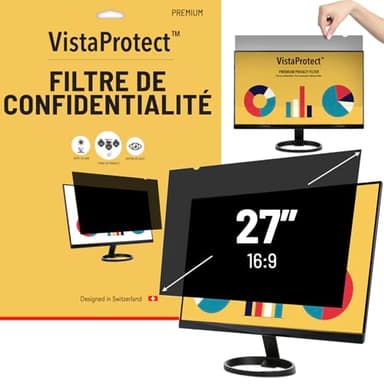 VistaProtect - Filtre de Confidentialité & Filtre Anti-Lumière Bleu Premium. Film de Protection 2-en-1 pour Écran d’Ordinateur & Moniteur (27" Pouces - 16:9)