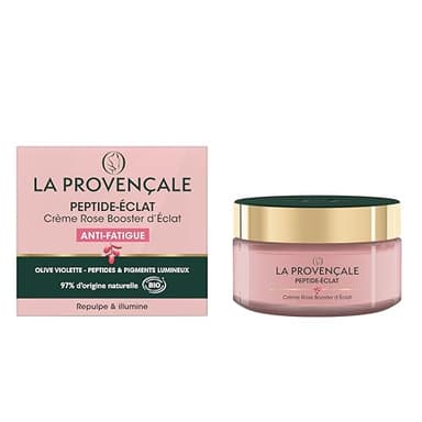 La Provençale Bio - Crème Rose Booster d'Eclat Anti-Fatigue Certifié Bio - Olive Violette - Peptides & Pigments Lumineux - Pour Tous Types de Peau Même les Plus Sensibles - 50 ml