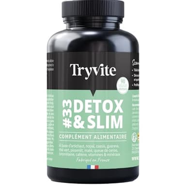 TRYVITE DETOX SLIM | Detox Minceur Puissant et Rapide | Coupe Faim Puissant et Efficace | Perte de Poids Rapide et Efficace | Fabriqué en France 90 gélules avec thé vert et maté