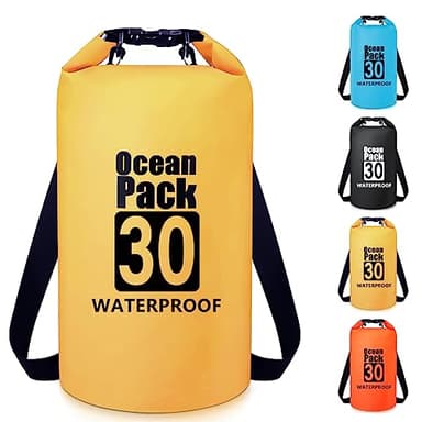 Invool Sac étanche 5 L/10 L/20 L/30 L avec bandoulière réglable pour randonnée, natation, rafting, surf, cyclisme, camping, pêche, jaune, 30L, Organiseur de sac