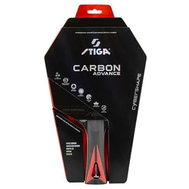 Raquette de Tennis de Table STIGA Carbon Advance Cybershape. Bois 5+2 Plis avec 5 Couches de Bois et 2 Couches de Fibre de Carbone, Sweet Spot Grand et optimisé, revêtement Star Advance