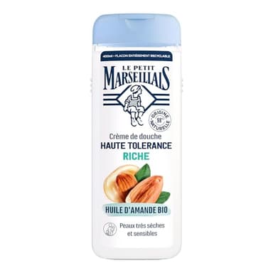 Le Petit Marseillais | Crème de Douche Haute Tolérance Riche Huile d’Amande Bio (flacon de 400 ml) – 98% d'ingrédients d'origine naturelle – Gel douche pour peaux très sèches et sensibles