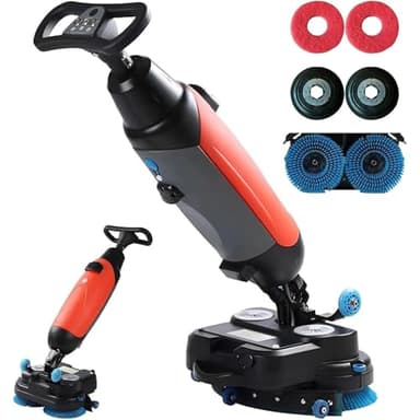 ZHLINGQ Mini Autolaveuse De Sol Professionnelle, Ultra-Compacte Et Portable, sans Fil, Batterie 2 H, Largeur De 43 Cm, Idéale pour Le Nettoyage des Sols Carrelés Et Scellés à La Maison, Au Bureau Red